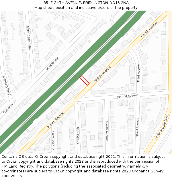 85, EIGHTH AVENUE, BRIDLINGTON, YO15 2NA: Location map and indicative extent of plot