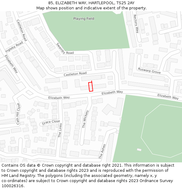 85, ELIZABETH WAY, HARTLEPOOL, TS25 2AY: Location map and indicative extent of plot