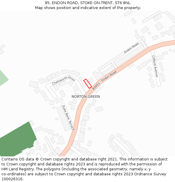 85, ENDON ROAD, STOKE-ON-TRENT, ST6 8NL: Location map and indicative extent of plot