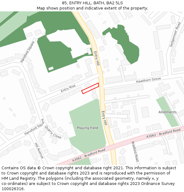 85, ENTRY HILL, BATH, BA2 5LS: Location map and indicative extent of plot