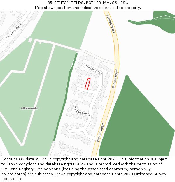 85, FENTON FIELDS, ROTHERHAM, S61 3SU: Location map and indicative extent of plot