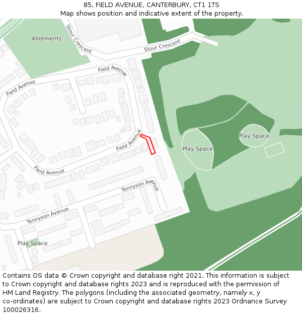 85, FIELD AVENUE, CANTERBURY, CT1 1TS: Location map and indicative extent of plot