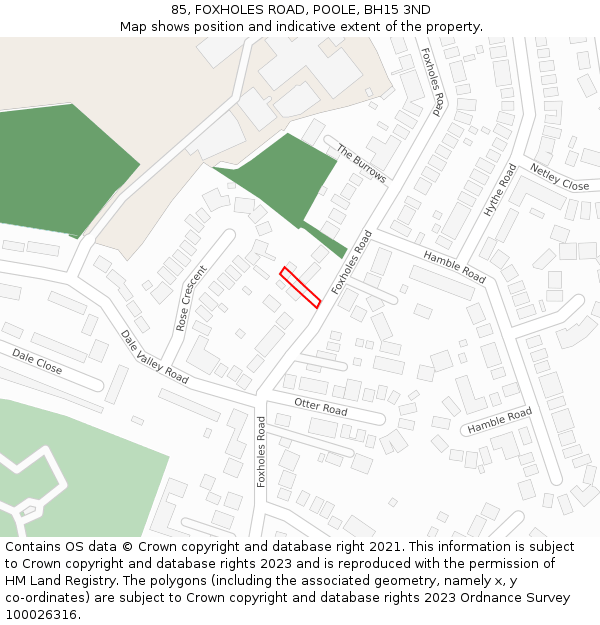 85, FOXHOLES ROAD, POOLE, BH15 3ND: Location map and indicative extent of plot