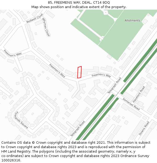 85, FREEMENS WAY, DEAL, CT14 9DQ: Location map and indicative extent of plot