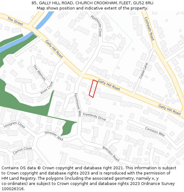 85, GALLY HILL ROAD, CHURCH CROOKHAM, FLEET, GU52 6RU: Location map and indicative extent of plot