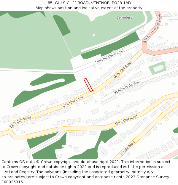 85, GILLS CLIFF ROAD, VENTNOR, PO38 1AD: Location map and indicative extent of plot