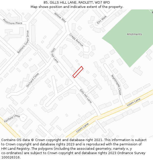 85, GILLS HILL LANE, RADLETT, WD7 8PD: Location map and indicative extent of plot