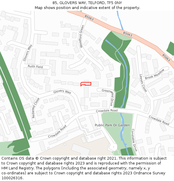 85, GLOVERS WAY, TELFORD, TF5 0NY: Location map and indicative extent of plot