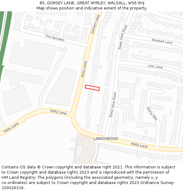 85, GORSEY LANE, GREAT WYRLEY, WALSALL, WS6 6HJ: Location map and indicative extent of plot