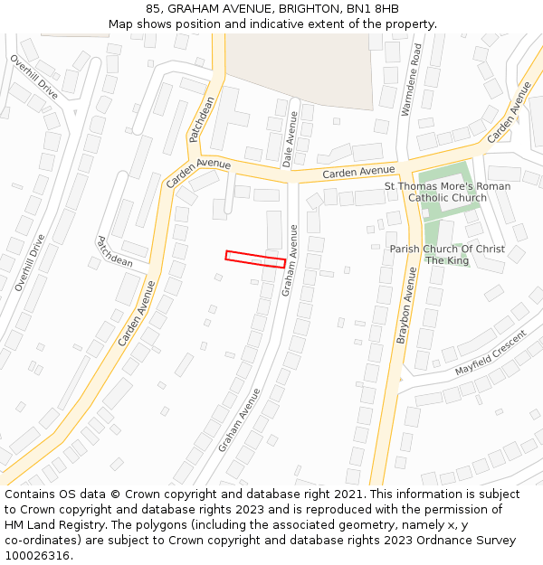 85, GRAHAM AVENUE, BRIGHTON, BN1 8HB: Location map and indicative extent of plot