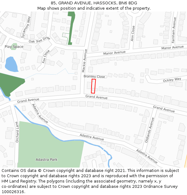 85, GRAND AVENUE, HASSOCKS, BN6 8DG: Location map and indicative extent of plot