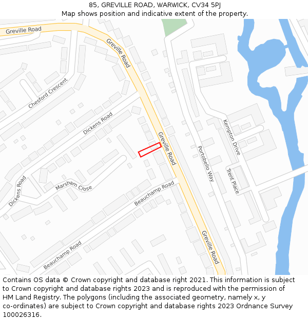 85, GREVILLE ROAD, WARWICK, CV34 5PJ: Location map and indicative extent of plot