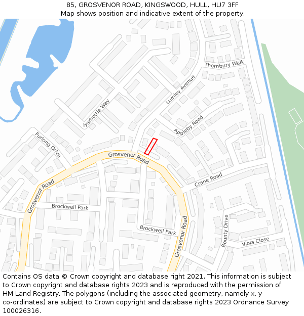 85, GROSVENOR ROAD, KINGSWOOD, HULL, HU7 3FF: Location map and indicative extent of plot