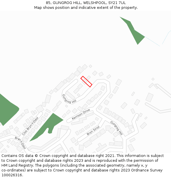 85, GUNGROG HILL, WELSHPOOL, SY21 7UL: Location map and indicative extent of plot