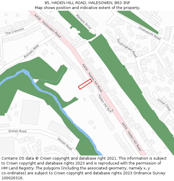 85, HADEN HILL ROAD, HALESOWEN, B63 3NF: Location map and indicative extent of plot