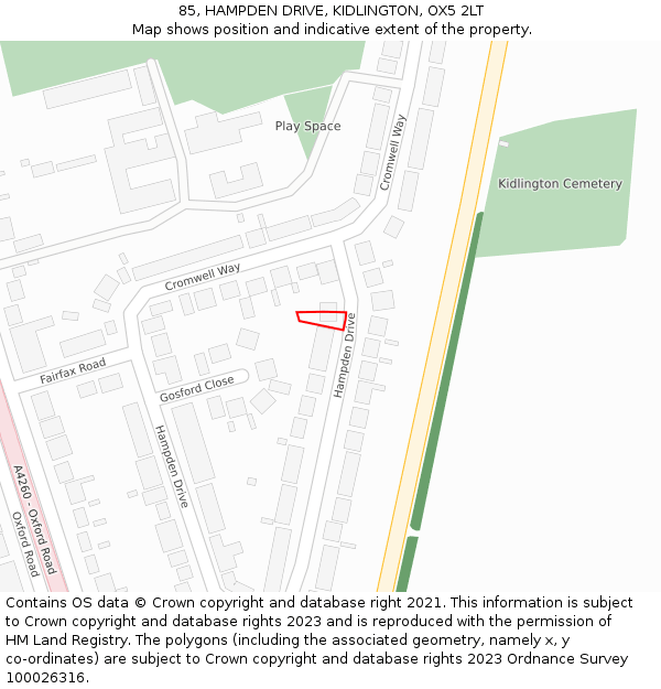 85, HAMPDEN DRIVE, KIDLINGTON, OX5 2LT: Location map and indicative extent of plot