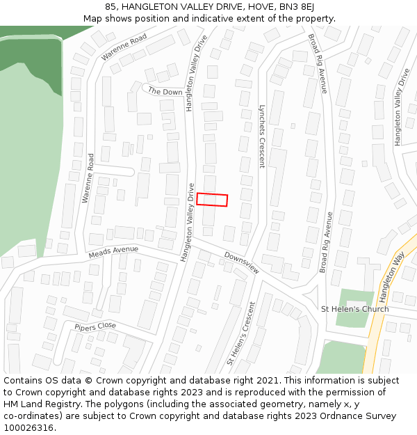 85, HANGLETON VALLEY DRIVE, HOVE, BN3 8EJ: Location map and indicative extent of plot