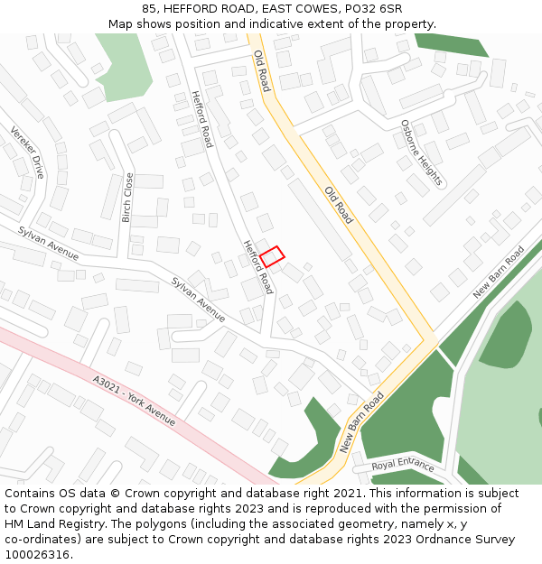 85, HEFFORD ROAD, EAST COWES, PO32 6SR: Location map and indicative extent of plot