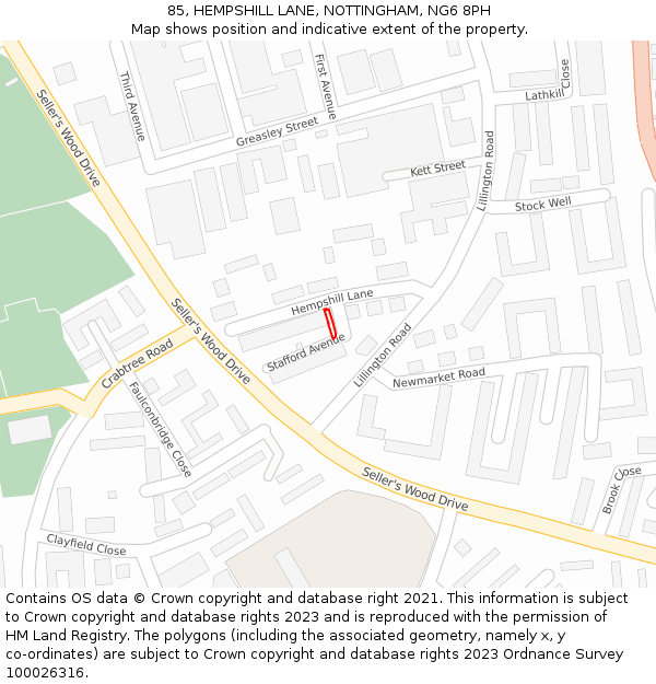 85, HEMPSHILL LANE, NOTTINGHAM, NG6 8PH: Location map and indicative extent of plot