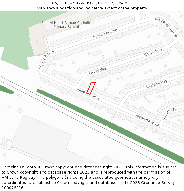 85, HERLWYN AVENUE, RUISLIP, HA4 6HL: Location map and indicative extent of plot