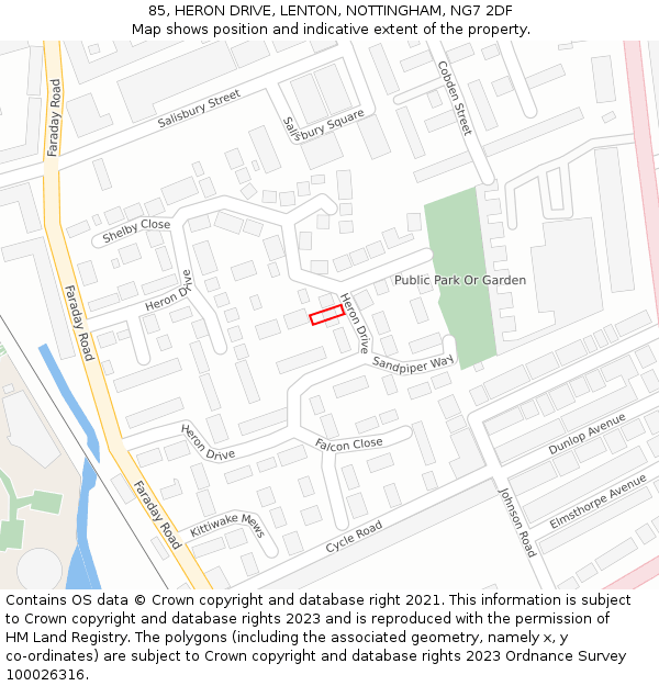 85, HERON DRIVE, LENTON, NOTTINGHAM, NG7 2DF: Location map and indicative extent of plot