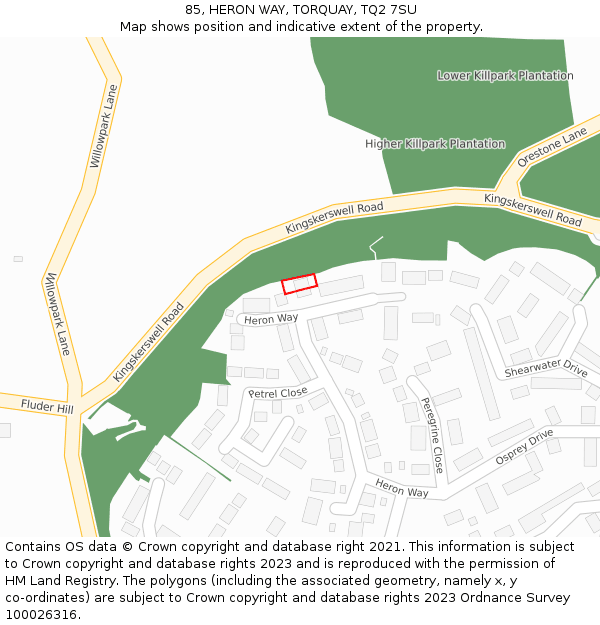 85, HERON WAY, TORQUAY, TQ2 7SU: Location map and indicative extent of plot