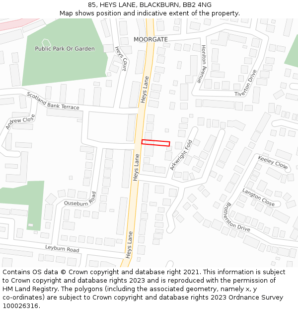 85, HEYS LANE, BLACKBURN, BB2 4NG: Location map and indicative extent of plot