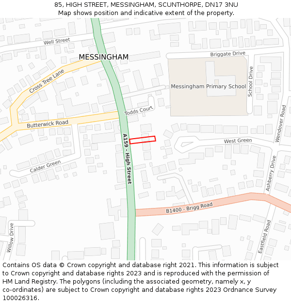 85, HIGH STREET, MESSINGHAM, SCUNTHORPE, DN17 3NU: Location map and indicative extent of plot