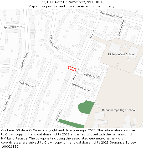 85, HILL AVENUE, WICKFORD, SS11 8LH: Location map and indicative extent of plot