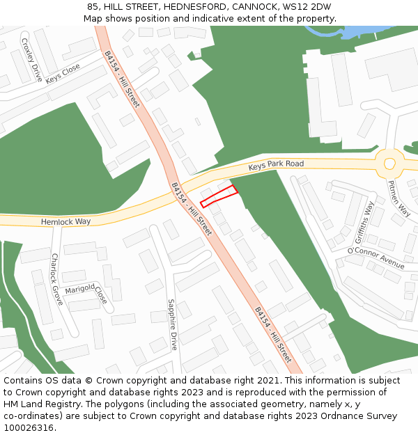 85, HILL STREET, HEDNESFORD, CANNOCK, WS12 2DW: Location map and indicative extent of plot