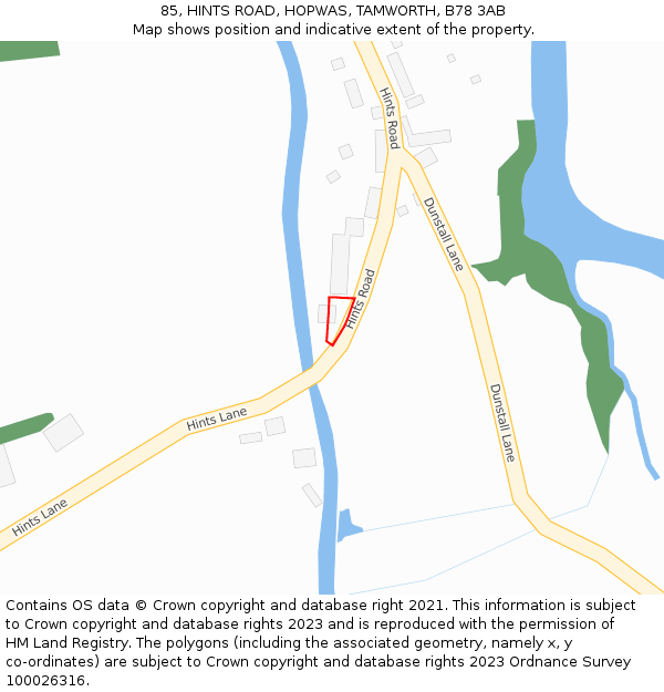 85, HINTS ROAD, HOPWAS, TAMWORTH, B78 3AB: Location map and indicative extent of plot