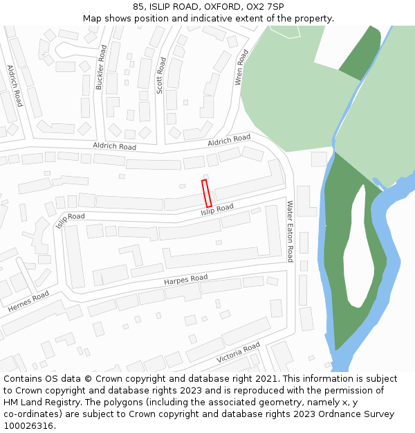 85, ISLIP ROAD, OXFORD, OX2 7SP: Location map and indicative extent of plot