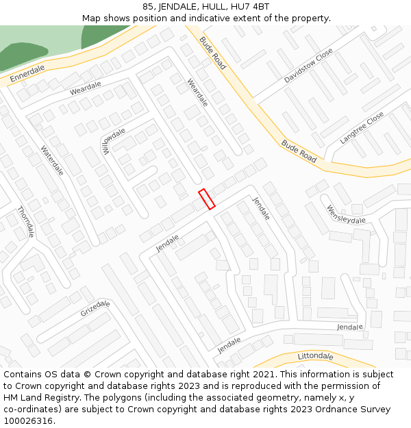 85, JENDALE, HULL, HU7 4BT: Location map and indicative extent of plot
