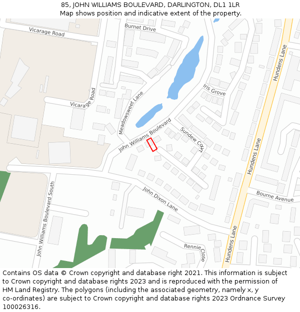 85, JOHN WILLIAMS BOULEVARD, DARLINGTON, DL1 1LR: Location map and indicative extent of plot