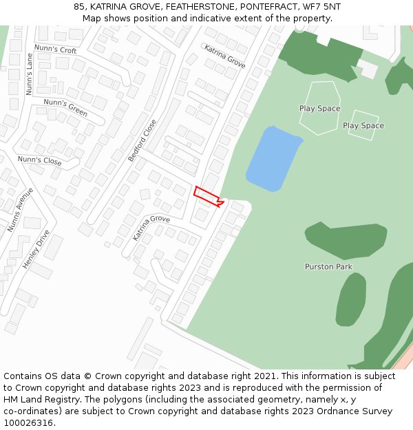 85, KATRINA GROVE, FEATHERSTONE, PONTEFRACT, WF7 5NT: Location map and indicative extent of plot