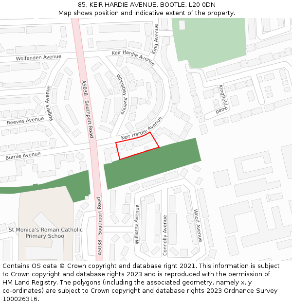 85, KEIR HARDIE AVENUE, BOOTLE, L20 0DN: Location map and indicative extent of plot