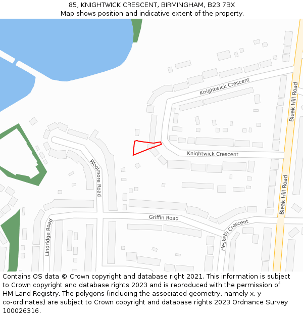 85, KNIGHTWICK CRESCENT, BIRMINGHAM, B23 7BX: Location map and indicative extent of plot