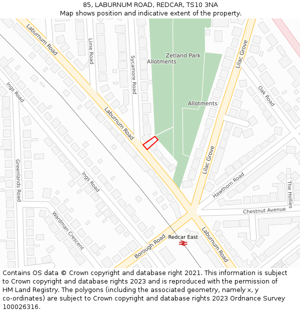 85, LABURNUM ROAD, REDCAR, TS10 3NA: Location map and indicative extent of plot