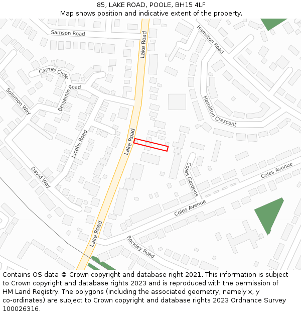 85, LAKE ROAD, POOLE, BH15 4LF: Location map and indicative extent of plot