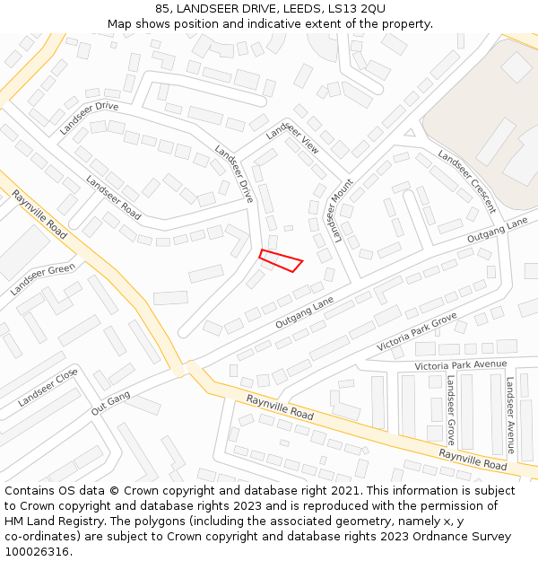 85, LANDSEER DRIVE, LEEDS, LS13 2QU: Location map and indicative extent of plot