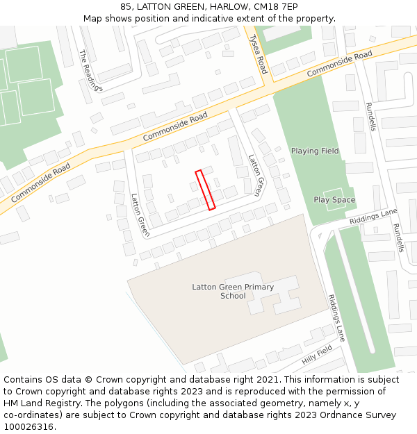 85, LATTON GREEN, HARLOW, CM18 7EP: Location map and indicative extent of plot