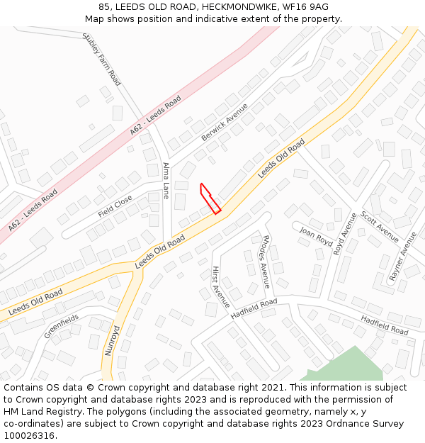 85, LEEDS OLD ROAD, HECKMONDWIKE, WF16 9AG: Location map and indicative extent of plot