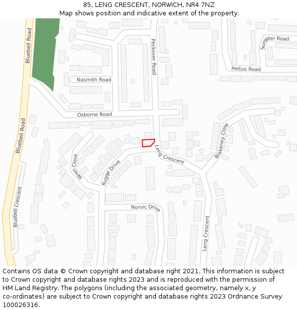 85, LENG CRESCENT, NORWICH, NR4 7NZ: Location map and indicative extent of plot