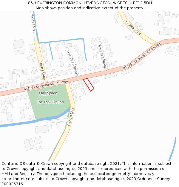 85, LEVERINGTON COMMON, LEVERINGTON, WISBECH, PE13 5BH: Location map and indicative extent of plot