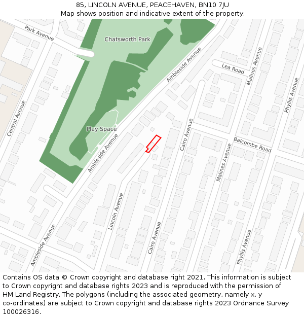 85, LINCOLN AVENUE, PEACEHAVEN, BN10 7JU: Location map and indicative extent of plot