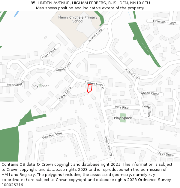 85, LINDEN AVENUE, HIGHAM FERRERS, RUSHDEN, NN10 8EU: Location map and indicative extent of plot