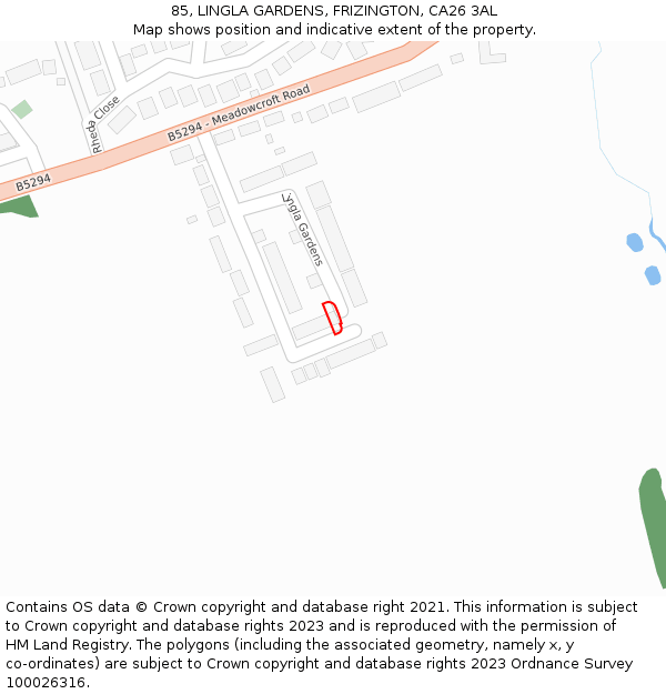 85, LINGLA GARDENS, FRIZINGTON, CA26 3AL: Location map and indicative extent of plot