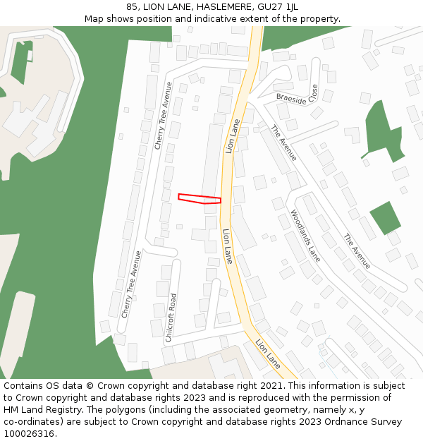85, LION LANE, HASLEMERE, GU27 1JL: Location map and indicative extent of plot