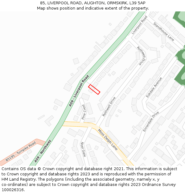 85, LIVERPOOL ROAD, AUGHTON, ORMSKIRK, L39 5AP: Location map and indicative extent of plot