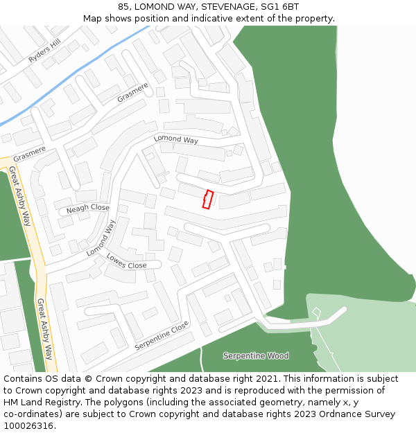 85, LOMOND WAY, STEVENAGE, SG1 6BT: Location map and indicative extent of plot